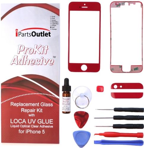 ProKit Adhesive Iphone 5 repair Kit with LOCA UV Glue for Apple Iphone 5 Red Screen Glass Lens replacement for Apple iPhone 5 - Red