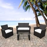 from Beliani 2 SEATER - 2 X ONE SEATER - COFFEE TABLE RATTAN GARDEN FURNITURE - VENETO