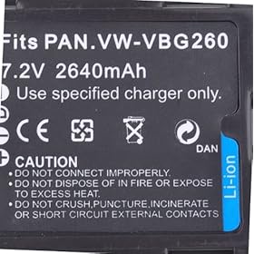 7.2V 2640MAH Replacement Battery Rechargeable For Panasonic VW-VBG260 HDC-SD1, HDC-SD3, HDC-SD5, HDC-SD7, HDC-SD9, HDC-HS9, HDC-SX5, HDC-DX1, NV-GS320, NV-GS330, NV-GS500, PV-GS320, PV-GS500, PV-GS80, PV-GS83, PV-GS85, PV-GS90, SDR-H18, SDR-H200, SDR-H40, SDR-H41, VDR-D160, VDR-D210, VDR-D220, VDR-D