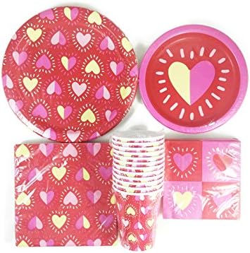 Valentines Party Supply Bundle: 8tazas de papel, 18servilleta, 8platos, 12servilletas y 8platos llanos