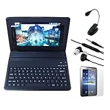 SKQUE PREMIUM BLACK LEATHER CASE WITH BIUETOOTH KEYBOARD+SCREEN PROTECTOR+BLACK BOOKLIGHT+BLACK 3.5MM EARPHONE/MIC FOR SAMSUNG GALAXY TAB 7.0