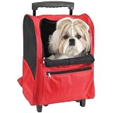 Dog Backpack on Wheels - Backpack Style and Roll-along Transport - Red