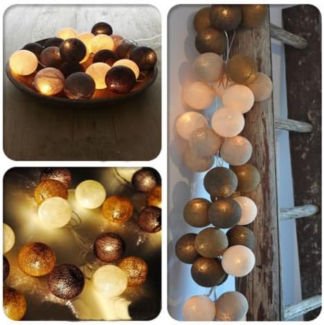 1PC 3M 20 Coffee Globe Cotton Ball String Party Fairy Decor Christmas Wedding Light
