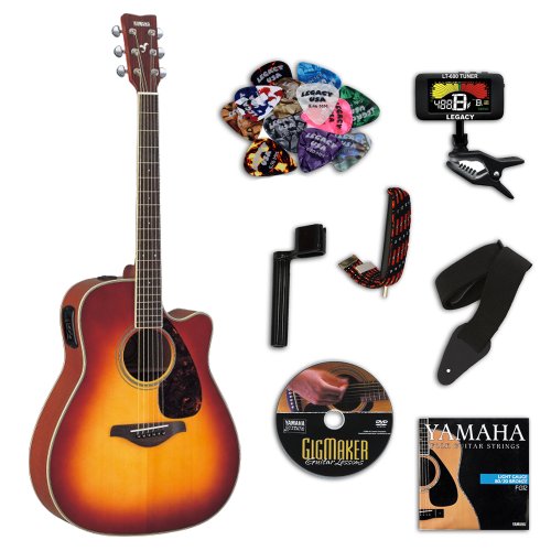 Yamaha FGX700SC Brown Sunburst Folk Acoustic-Electric Guitar Bundle w/Legacy Kit (Tuner,DVD & More)