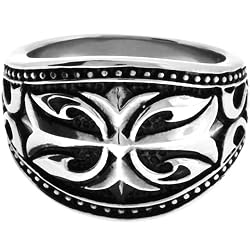 Inox Jewelry Men's Antique Gothic Scroll Cross 316L Stainless Steel Ring
