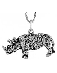 Sterling Silver African Rhino Pendant, 1/2 inch