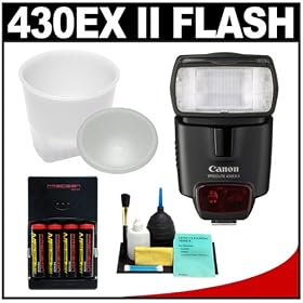 Canon 430EX II Speedlite Flash + Gary Fong Lightsphere-II with Inverted Dome + 4 Batteries & Charger for Canon EOS Rebel XT, XTi, XS, XSi, T1i, 50D, 40D, 5D SLR Digital Cameras