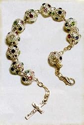 Bracelet with Multicolored Beads and Crucifix - MADE IN ITALY