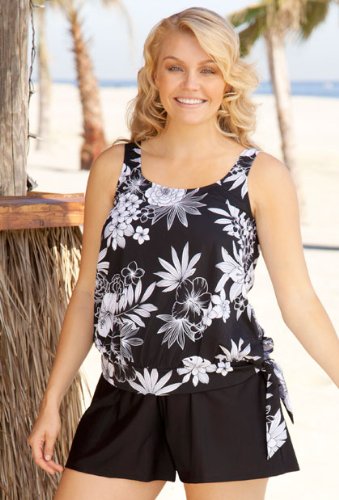 Beach Belle® Midnight Bouquet Blouson Shortini - Women's Swimsuit Plus Size Swimsuits product image