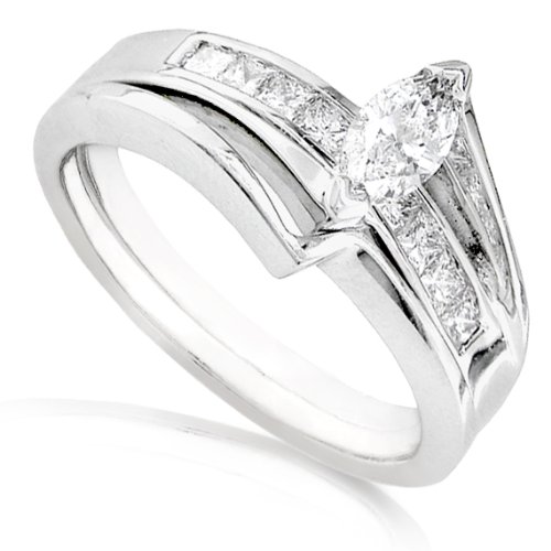 3/5ctw Marquise Diamond Wedding Ring Set in 14k White Gold (HI/I1)