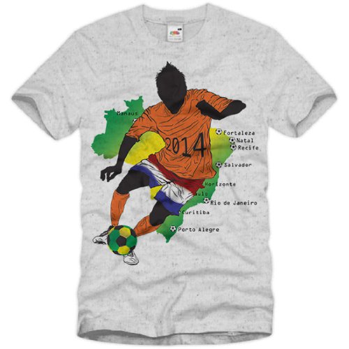 style3 WM Holland Brasilien Fußball T-Shirt für Herren in verschiedenen Farben S-3XL, Größe:XXXL;Farbe:Grau meliert