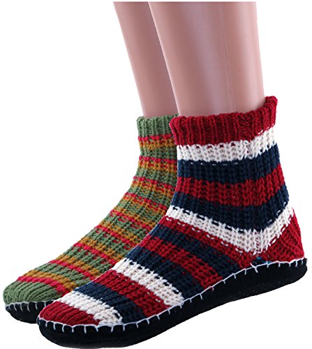 Womens Warm Slipper Socks Knitted Booties with Grippers 2-pack By DEBRA WEITZNER