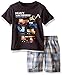 Kids Headquarters Boys' Little 2 Piece Set-Heavy Machinery Graphic Tee with Plaid Cargo Short
