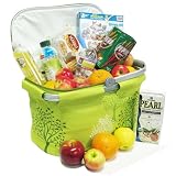 Collapsible Metro Cooler Market Basket / Tote - Apple Green with Eco-Friendly Tree Prints