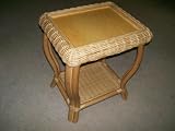 cane singapore end table with wood top