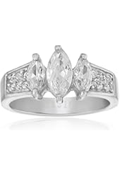 316L Stainless Steel 3-Synthetic Stone Marquise Cubic Zirconia Anniversary Ring