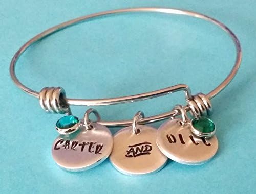 Personalized Stainless Steel Bangle Initial Bracelet | Channel Set Swarovski Crystal Charms