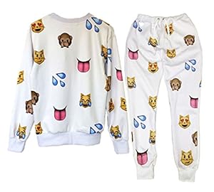 APTRO Men's Relax Fit Cute Cartoon Faces Emoji Joggers Sweatshirt and Pants Set White Tears Size S