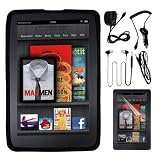 Premium LCD Clear Screen Protector + Black Silicone Cover Case + Black Rapid Wall Charger + Black Rapid Car Charger + Black Earphone With MIC + Black 3.5mm to 3.5mm male cable for Amazon Kindle Fire By Skque