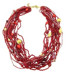 Necklace - N307 - Multi Strand Beaded ~ Red
