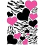 Zebra Print, Black and Hot Pink Heart Wall Stickers,decals, Graphics