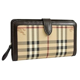 Burberry Haymarket Coated Canvas Brown Leather Zip Envelope Wallet 3207107