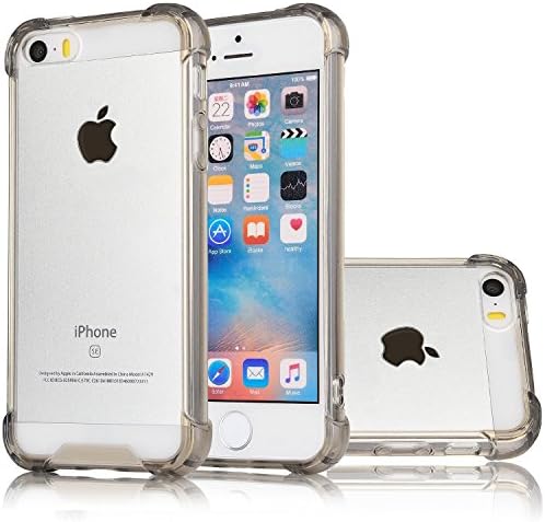 iPhone SE / 5S / 5 Case,ARMORCOO(TM) Air Cushion Corners Shock Absorption Transparent Back Plate and Soft Crystal Clear TPU Gel Bumper Slim Case Cover for Apple iPhone SE / 5S / 5 (Gray)