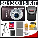 Canon PowerShot SD1300 IS Digital ELPH Camera (Brown) + 8GB Card + Case + (2x) NB-6L Batteries + Tripod + Accessory Kit