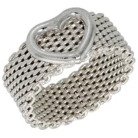 Sterling Silver 8mm (5/16) Heart Mesh Ring, size 8