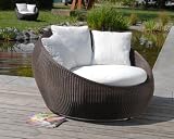 Loungesessel Sina medium, Outdoor Lounge aus hochwertigen Rehau Raucord Polyrattan, wind- und wetterfest, braun inkl. Polster