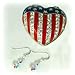 USA American Flag Heart Box with Swarovski Crystals & Drop Dangle Swarovski Crystals Earrings Patriotic Jewelry Trinket Pill Box Red White and Blue Decoration