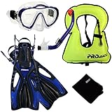PROMATE Junior Snorkeling Vest Scuba Diving Mask DRY Snorkel Fins Set for kids