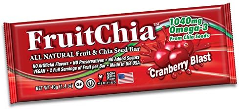 FruitChia Cranberry - All Natural / Real Fruit &amp; Chia Seed Bar With Omega-3. Gluten-Free, Kosher &amp; Vegan - 12 PACK