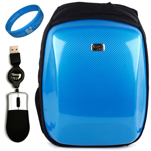 Sky Risqu Carbonfiber Protective Backpack Carrying Specimen for Acer Aspire 15.6-inch Laptop Models AS5551-2036 + Naztech USB Mini Mouse with Retractable Rope for Laptop and Desktop + SumacLife TM Wisdom Courage Wristband