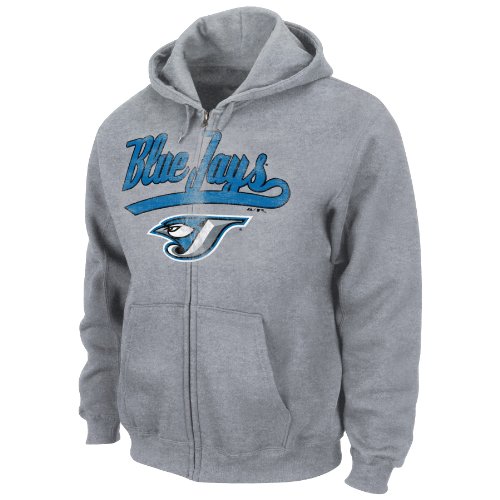 MLB Toronto Blue Jays Long Sleeve Full Zip Hooded Fleece (Steel Heather, Medium)
