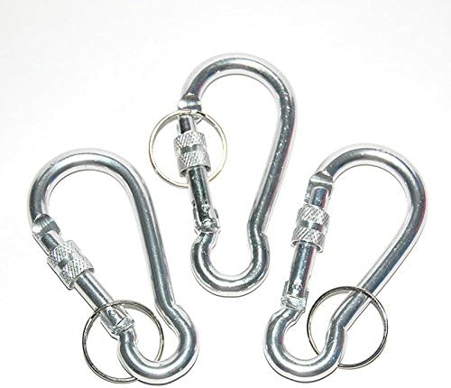 I-Sport Camping Outdoor Hiking Carabiner Screwgate Twist-Lock Aluminum Locking Carabiner Hook Silver, Not for Climbing 3PCS