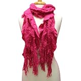 Hot Pink Ruffled Crochet Fringed Lightweight Boho Scarf