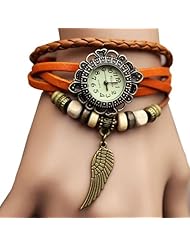 Sannsis 1PC Yellow Vintage Womens Leather Quartz Wing Beads Wrist Watches