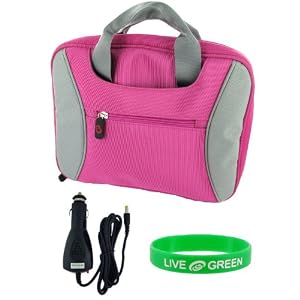ASUS Eee PC 901 8.9-Inch Netbook Carrying Bag Case with 12v Car Charger - Magenta / Grey