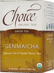 Choice Organic Green Tea w/Toasted Brown Rice (Genmaicha), 1-Ounces 16-Count Box (Pack of 6)