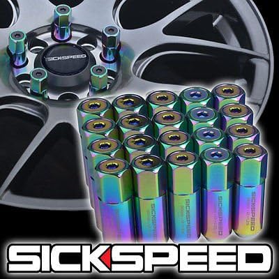 20 Neo-Chrome Capped Aluminum Extended Tuner Lug Nuts For Wheels/Rim 12X1.25 L12