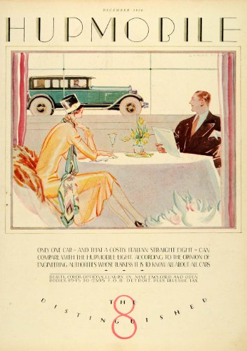 1926 Ad Luxury Hupmobile Eight Auto Couple Dining Green Car Art Deco Vintage - Original Print Ad