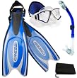 Snorkeling Scuba Dive Mask Dry Snorkel Fins Gear Bag Set, (Made by Cressi)