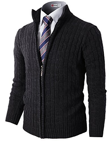 H2h mens slim fit full-zip kintted cardigan sweaters with twist p…