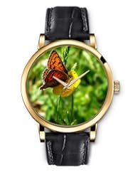 SPRAWL Aanalog Fashion Series Gold Ladies Watches of Genuine Black Leather Strap,Unique Wrist Watch for Women Girls Designed with Butterfly yellow flowers