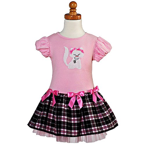 Bonnie Jean Infant Girl Cute Pink Plaid Bow Kitty Cat Dress 12M-24M