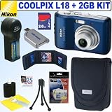 Nikon Coolpix L18 8MP Digital Camera (Navy) + 2GB Deluxe Accessory Kit