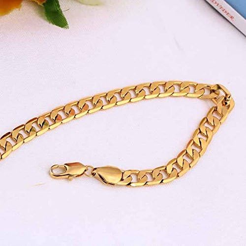 Playcos Fashion 18K Yellow Gold Copper Link-closed Chain Bracelet Unisex Wrist Gifts Gold 24cm