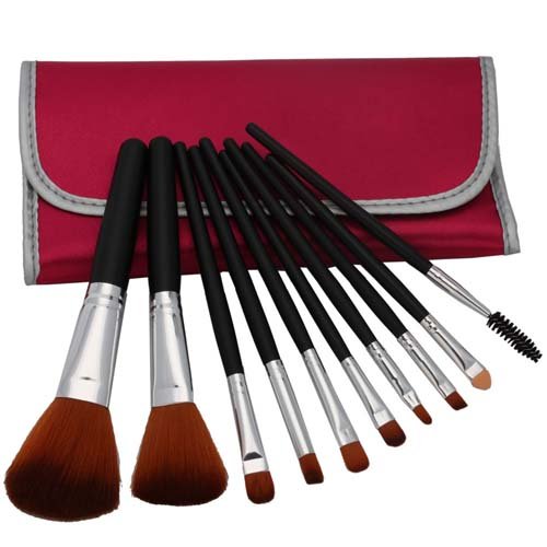 10pcs Professional Cosmetic Makeup Brush Set with Peachblossom Bag Black thumbnail