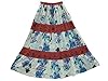 Peasant Maxi Skirt White Blue Floral Printed Tiered Long Skirts for Women
